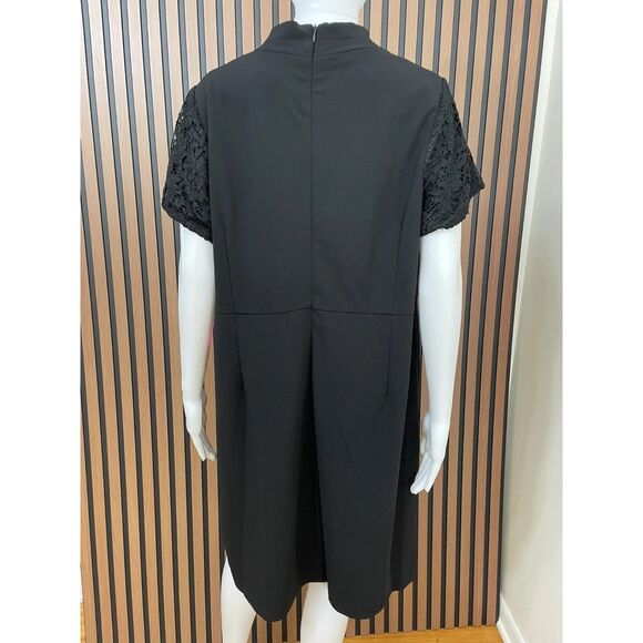 Betsey Johnson Women's Dress Shift Mini Lace Detail Scuba Crepe V-Neck 16 Black - Picture 2 of 9